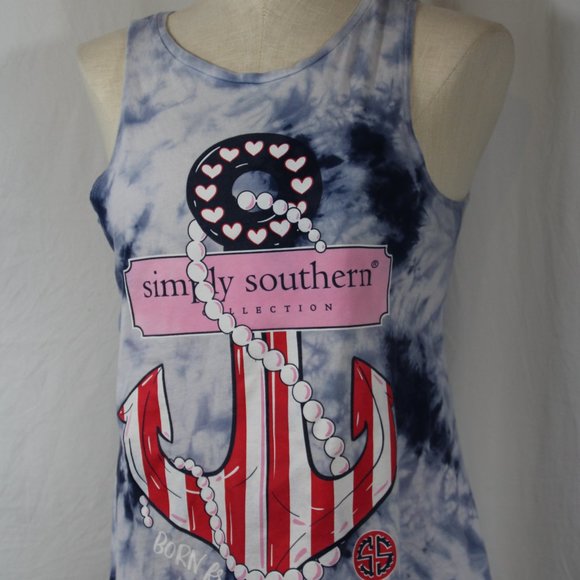 Simply Southern Born Free Anchor Tank Top Size M Red White Blue USA - Picture 3 of 9